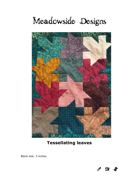Tessellating Leaves Quilt Block Pattern & Diagram alt attribute enhances the accessibility and describes the image in keywords, allowing the visually impaired to understand the content. It refers to a mesmerizing quilt block pattern by Meadowside Designs depicting leaves that seamlessly tessellate.