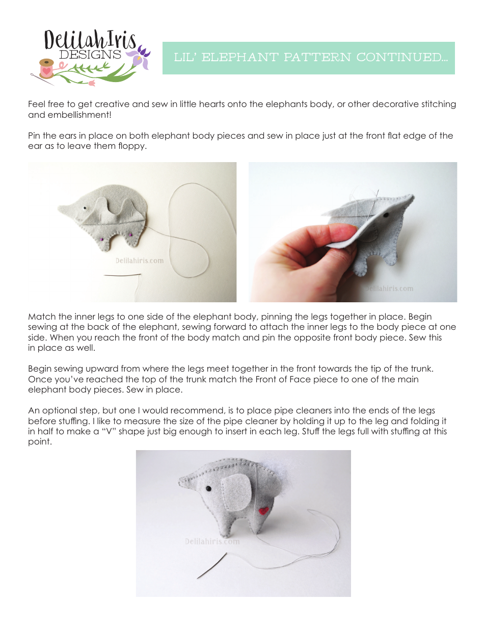 Little Felt Elephant Sewing Pattern Template - Delilahiris, Page 3