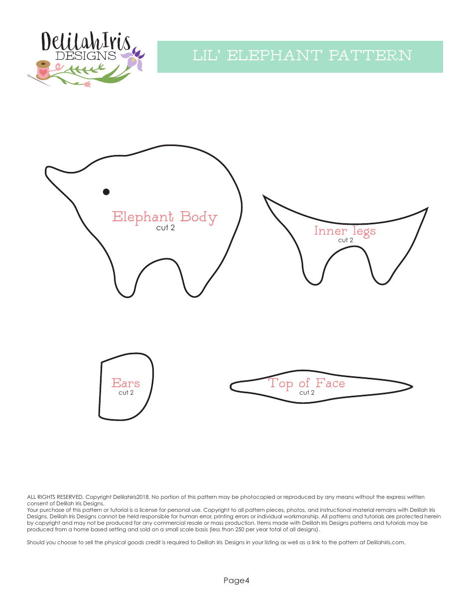 Little Felt Elephant Sewing Pattern Template - Delilahiris, Page 4