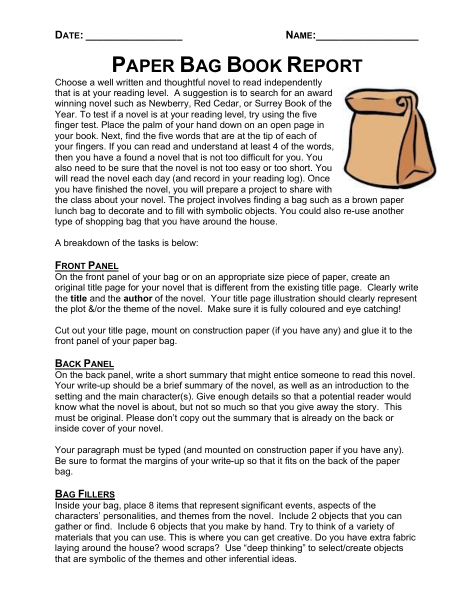 paper bag book report instructions