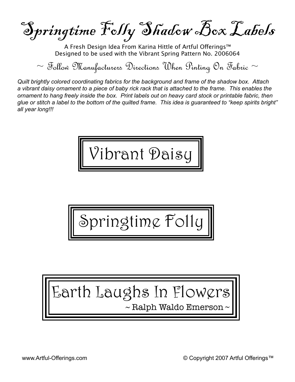 Springtime Folly Shadow Box Label Templates Artful Offerings Download