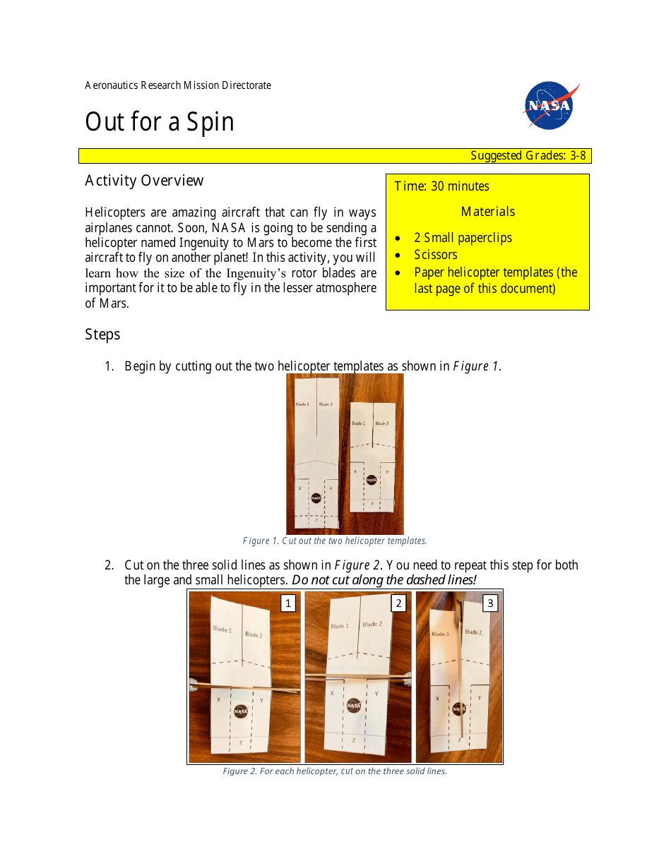 NASA Paper Helicopter Templates, Page 1