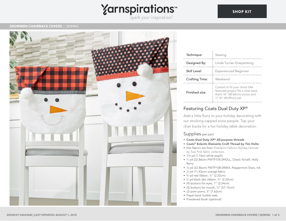Snowman Chairback Cover Sewing Pattern Template