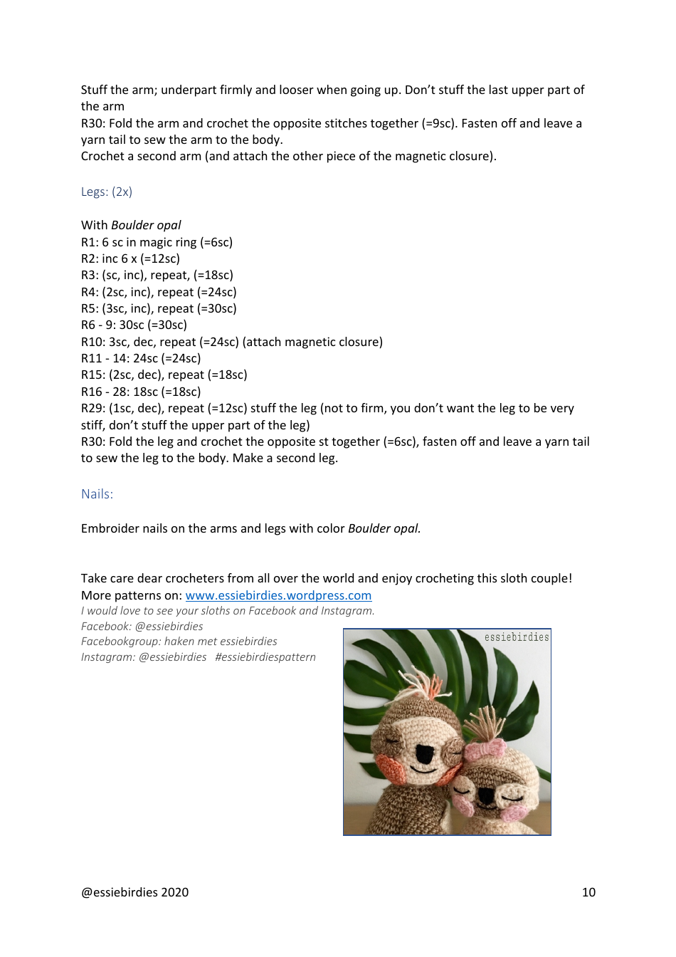 Sloth Crochet Pattern, Page 10