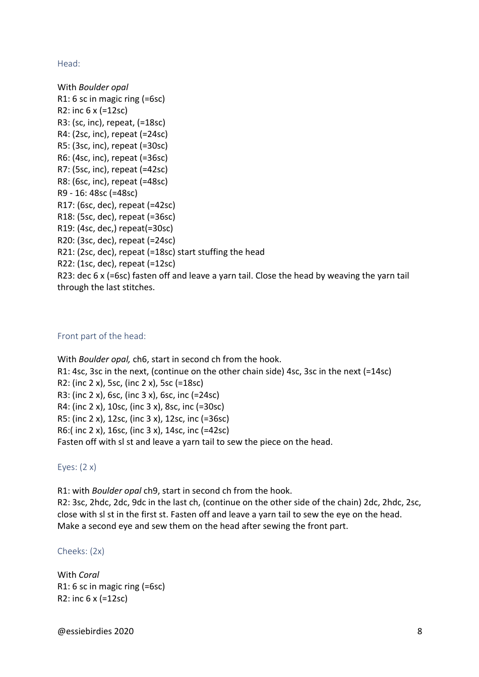 Sloth Crochet Pattern, Page 8