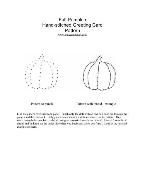 Fall Pumpkin Hand-Stitched Greeting Card Pattern