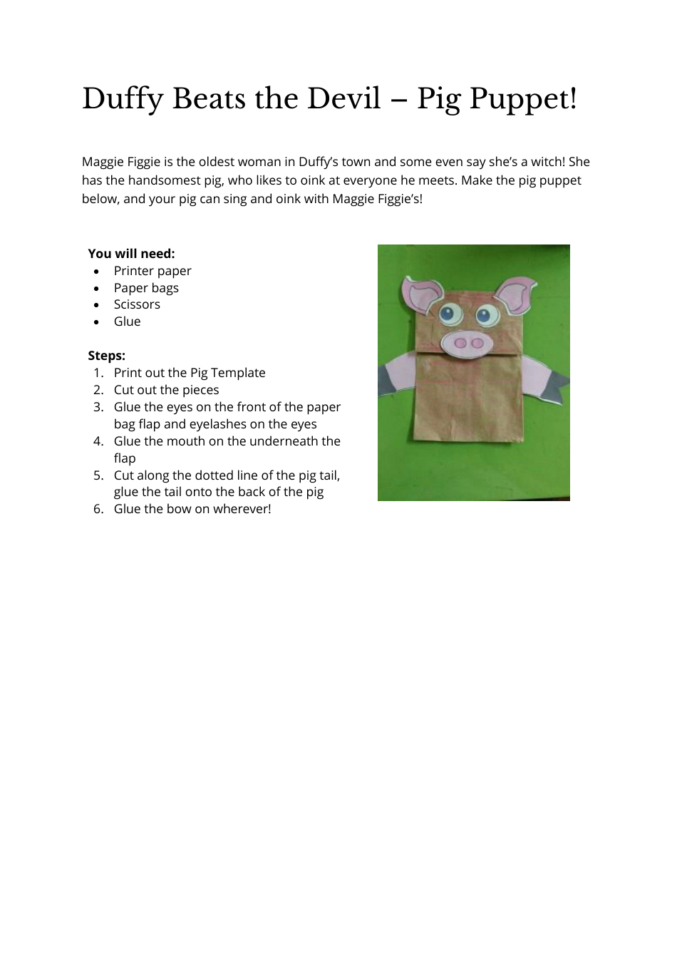 Cute and Crafty Paper Bag Pig Puppet Templates