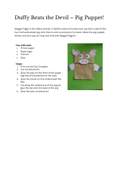 Document preview: Paper Bag Pig Puppet Templates