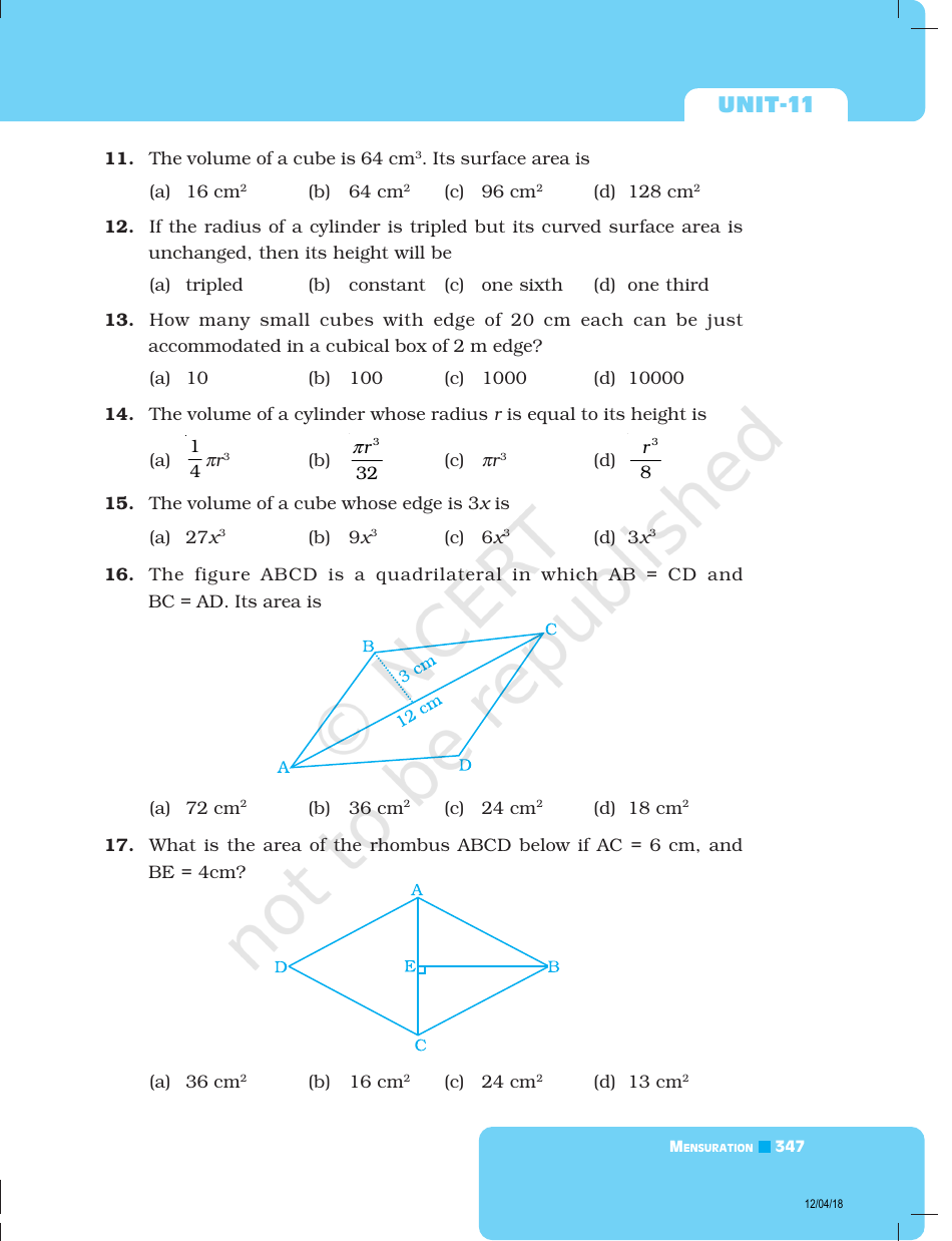 Unit 11 Math Test: Mensuration - Ncert, Page 11