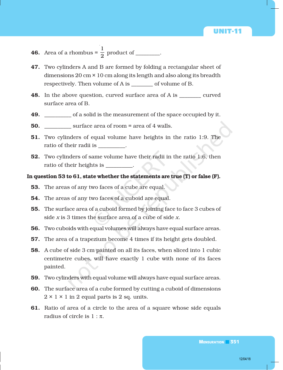 Unit 11 Math Test: Mensuration - Ncert, Page 15