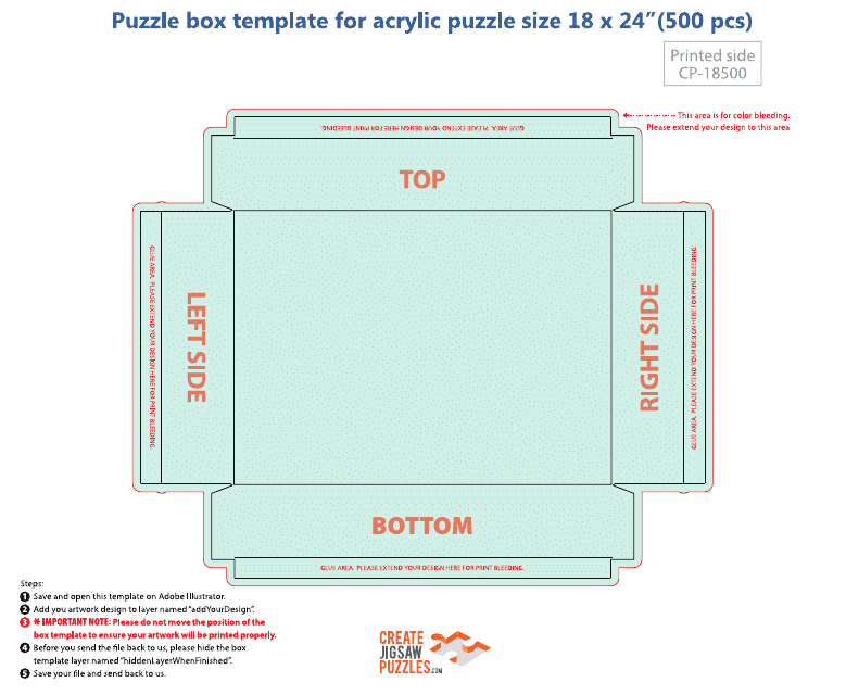 Puzzle Box Template for Acrylic Puzzle Size 18 X 24"