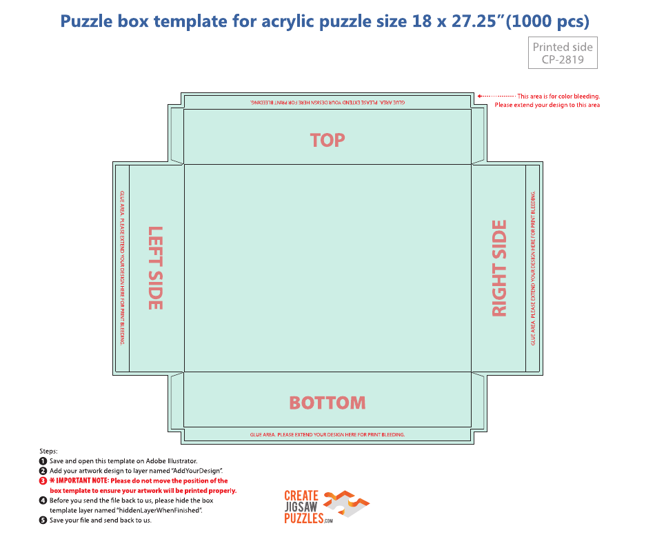 Puzzle Box Template for Acrylic Puzzle Size 18 X 27.25, Page 1