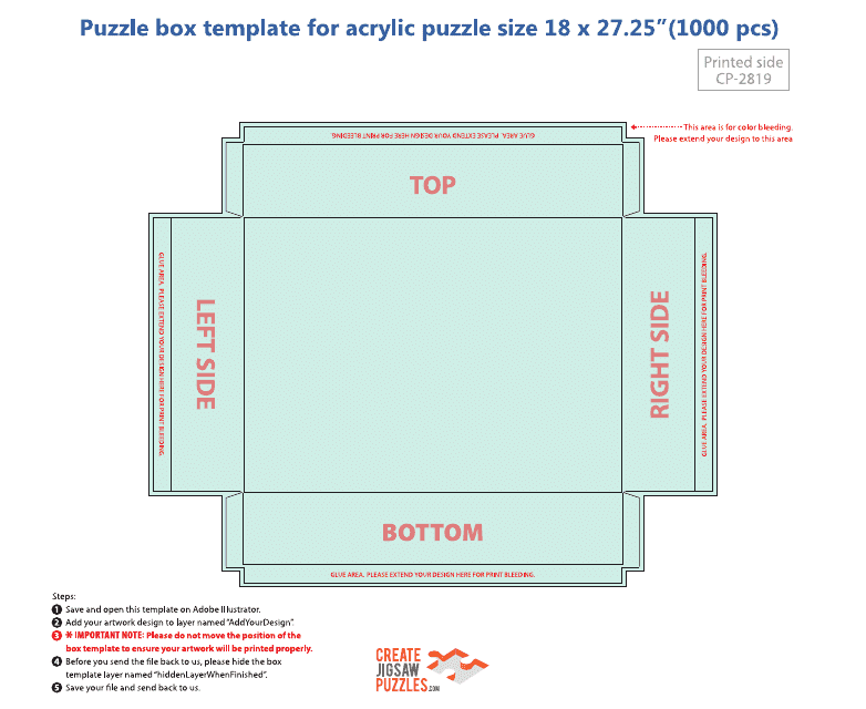 Puzzle Box Template for Acrylic Puzzle Size 18 X 27.25"