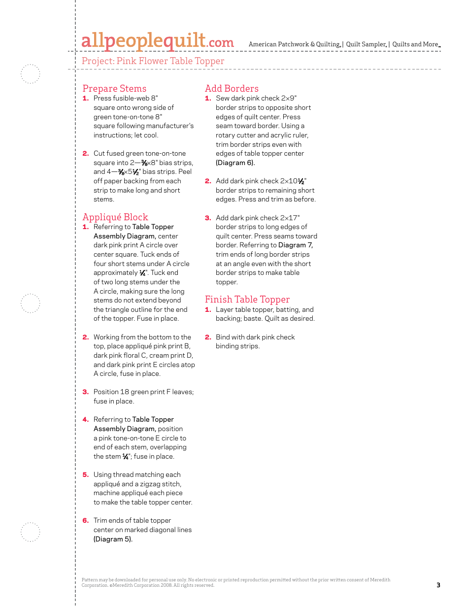 Pink Flower Table Topper Pattern Template - Meredith Corporation, Page 3