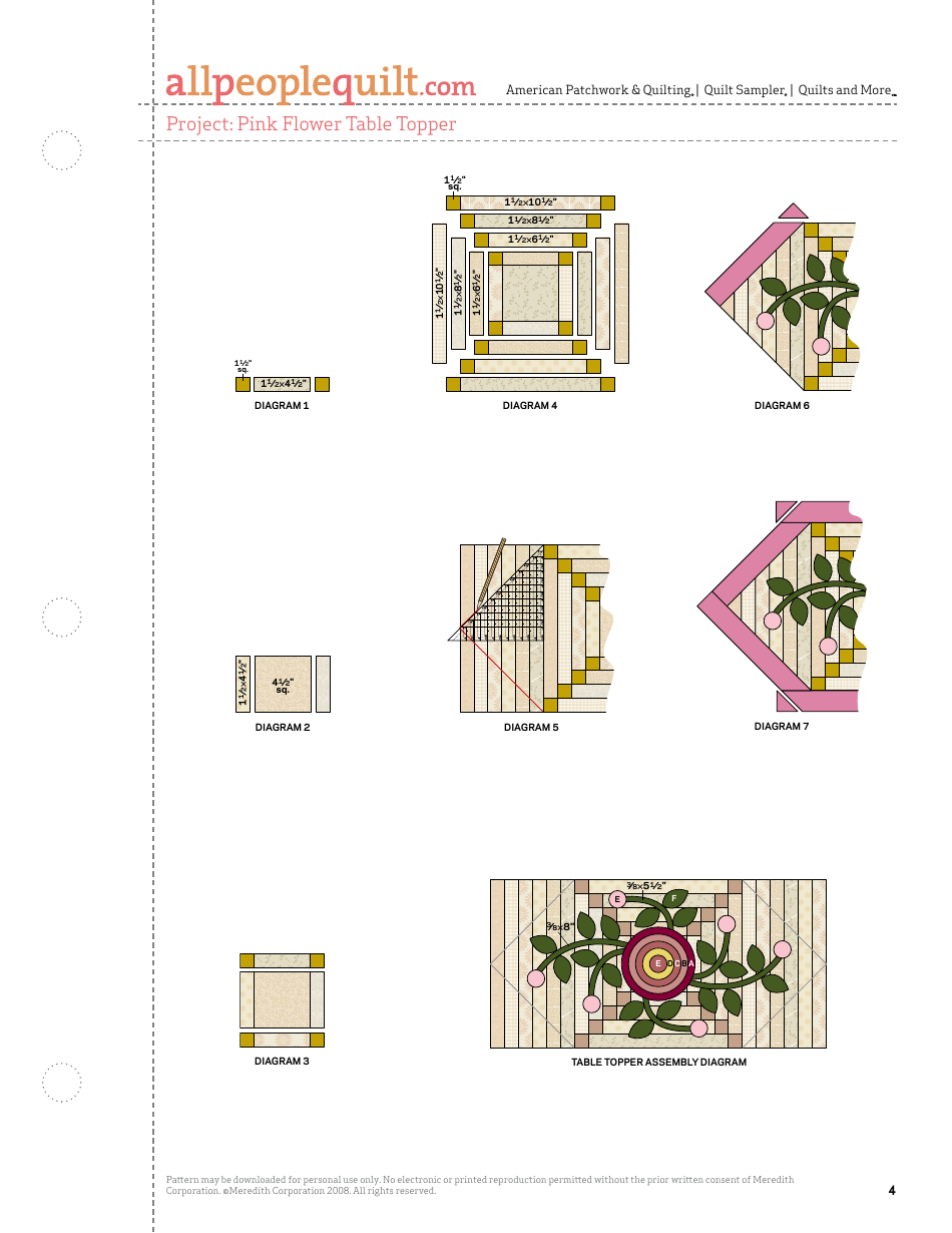 Pink Flower Table Topper Pattern Template - Meredith Corporation, Page 4