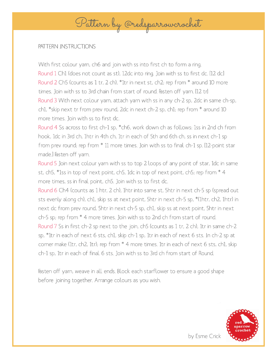 Starflower Crochet Pattern Template, Page 4