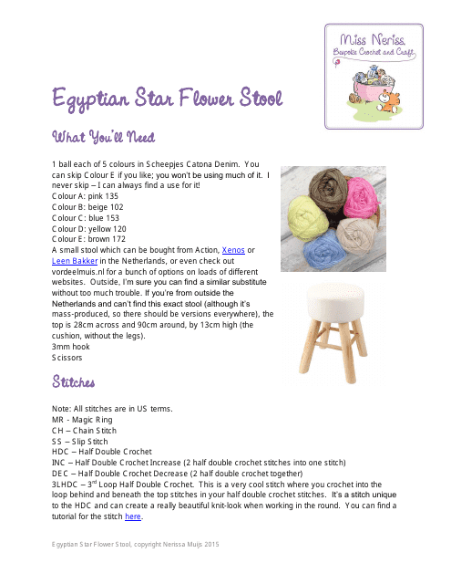 Egyptian Star Flower Stool Crochet Pattern - Nerissa Muijs