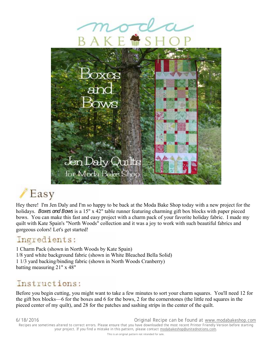 Boxes and Bows Quilt Pattern Template Download Printable PDF