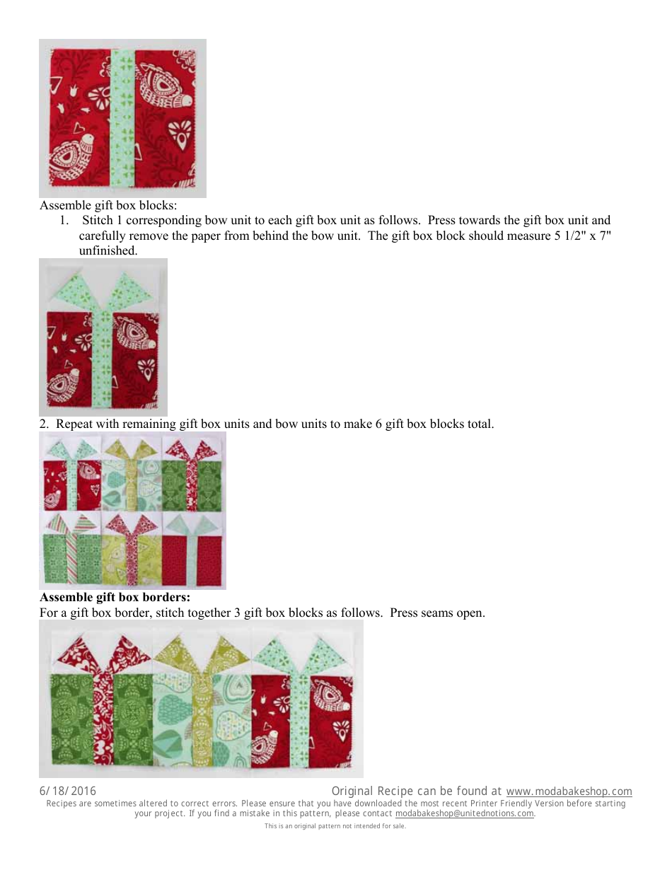 Boxes and Bows Quilt Pattern Template Download Printable PDF