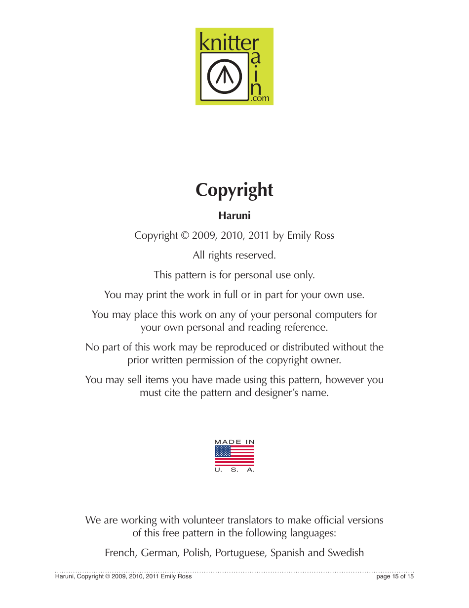 Haruni Shawl Knitting / Crochet Pattern, Page 15