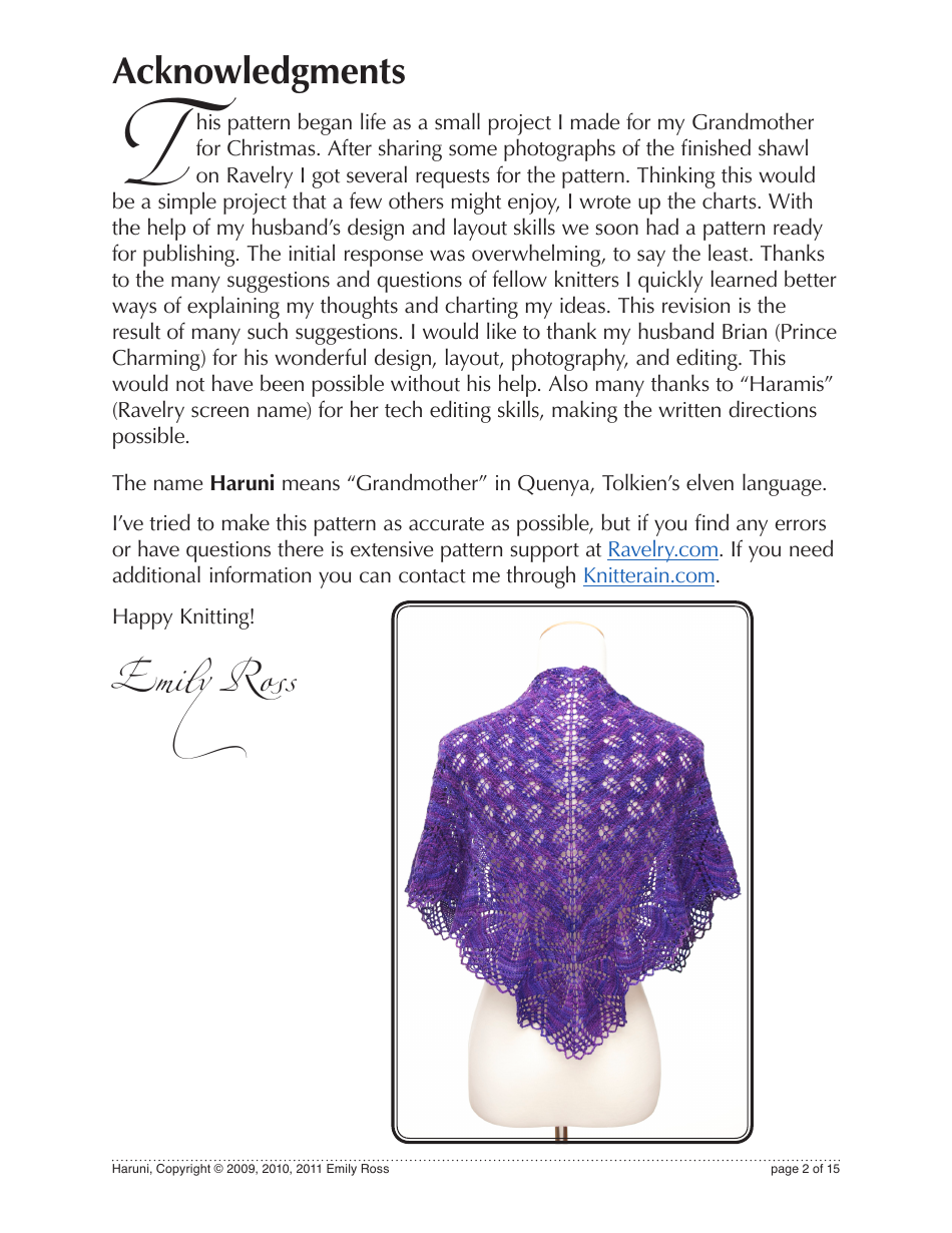Haruni Shawl Knitting / Crochet Pattern, Page 2