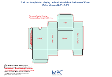 Document preview: Tuck Box Template for Playing Cards With Total Deck Thickness of 43mm