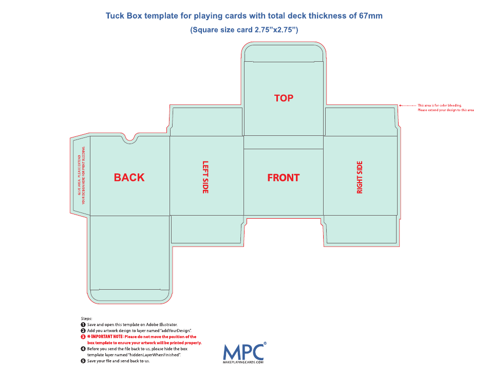 Tuck Box Template For Playing Cards With Total Deck Thickness Of 67mm 