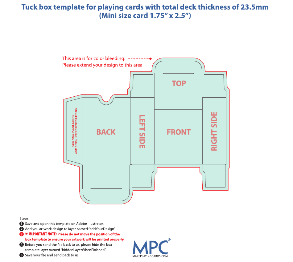 Tuck Box Template for Playing Cards With Total Deck Thickness of 23.5mm, Page 1