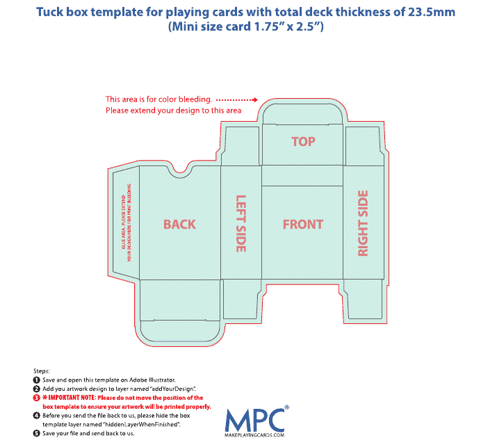 Tuck Box Template for Playing Cards With Total Deck Thickness of 23.5mm Download Pdf