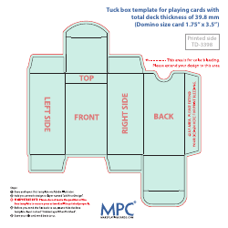 Document preview: Tuck Box Template for Playing Cards With Total Deck Thickness of 39.8mm