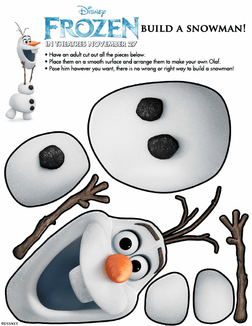 Disney Frozen Snowman template - Printable document for creating your own snowman inspired by the characters of Disney's Frozen.