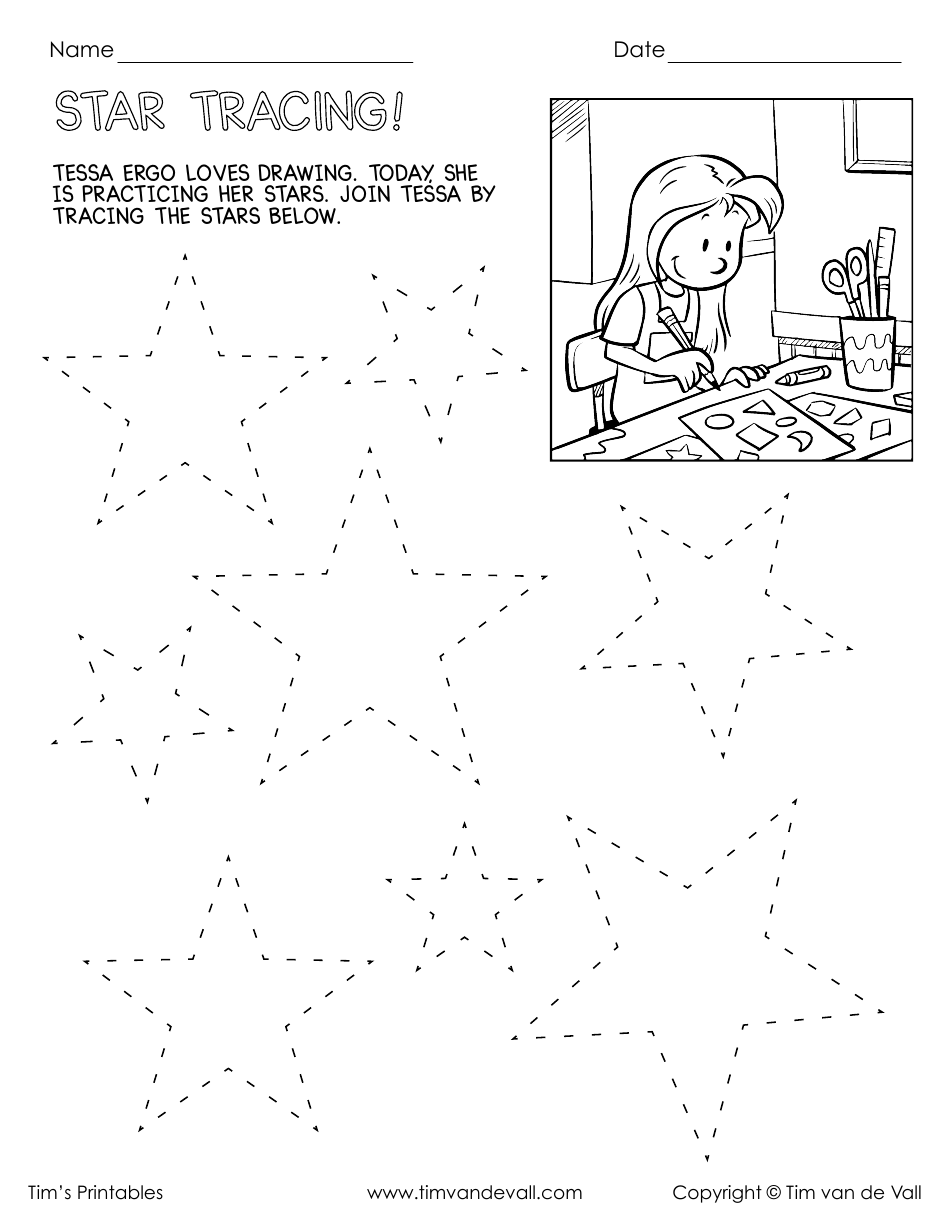 Star Tracing Worksheet, Page 1
