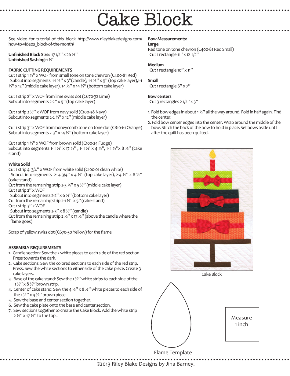 Cake Quilt Block Pattern Download Printable PDF | Templateroller