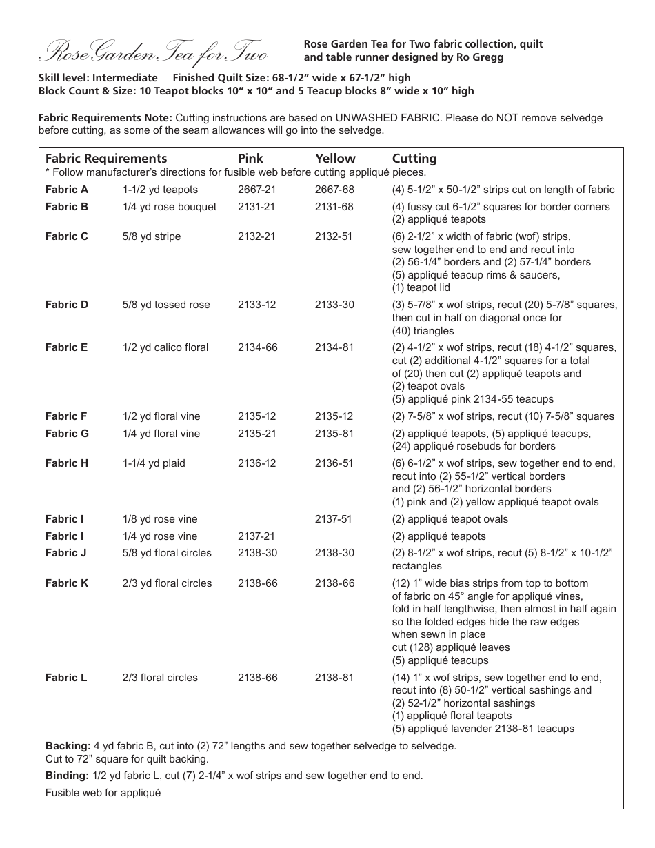 Rose Garden Tea for Two Table Runner Pattern Templates, Page 3
