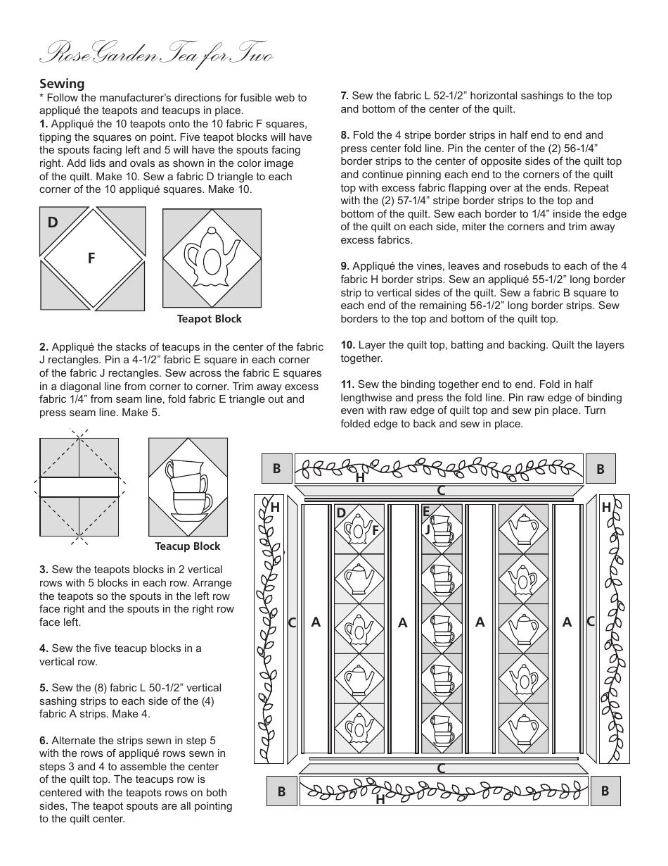 Rose Garden Tea for Two Table Runner Pattern Templates, Page 4