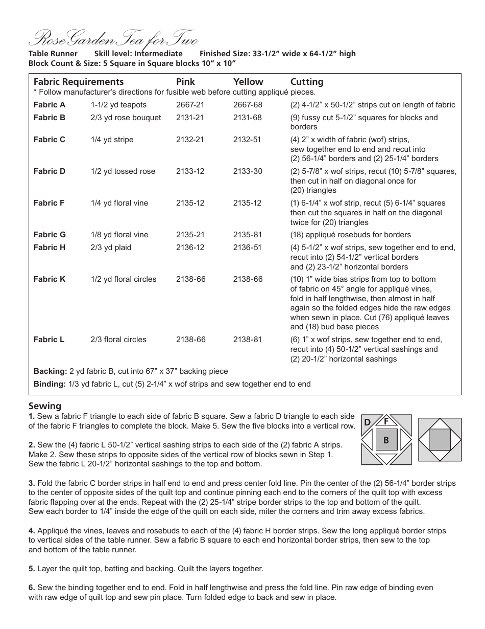 Rose Garden Tea for Two Table Runner Pattern Templates, Page 5