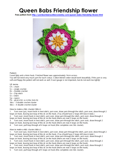 Preview image of the Queen Babs Friendship Flower Crochet Pattern document