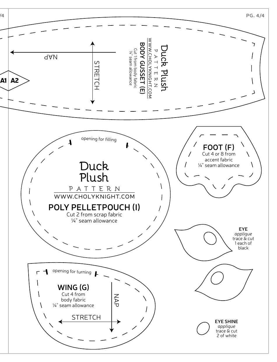 Duck Plush Sewing Pattern Templates, Page 27