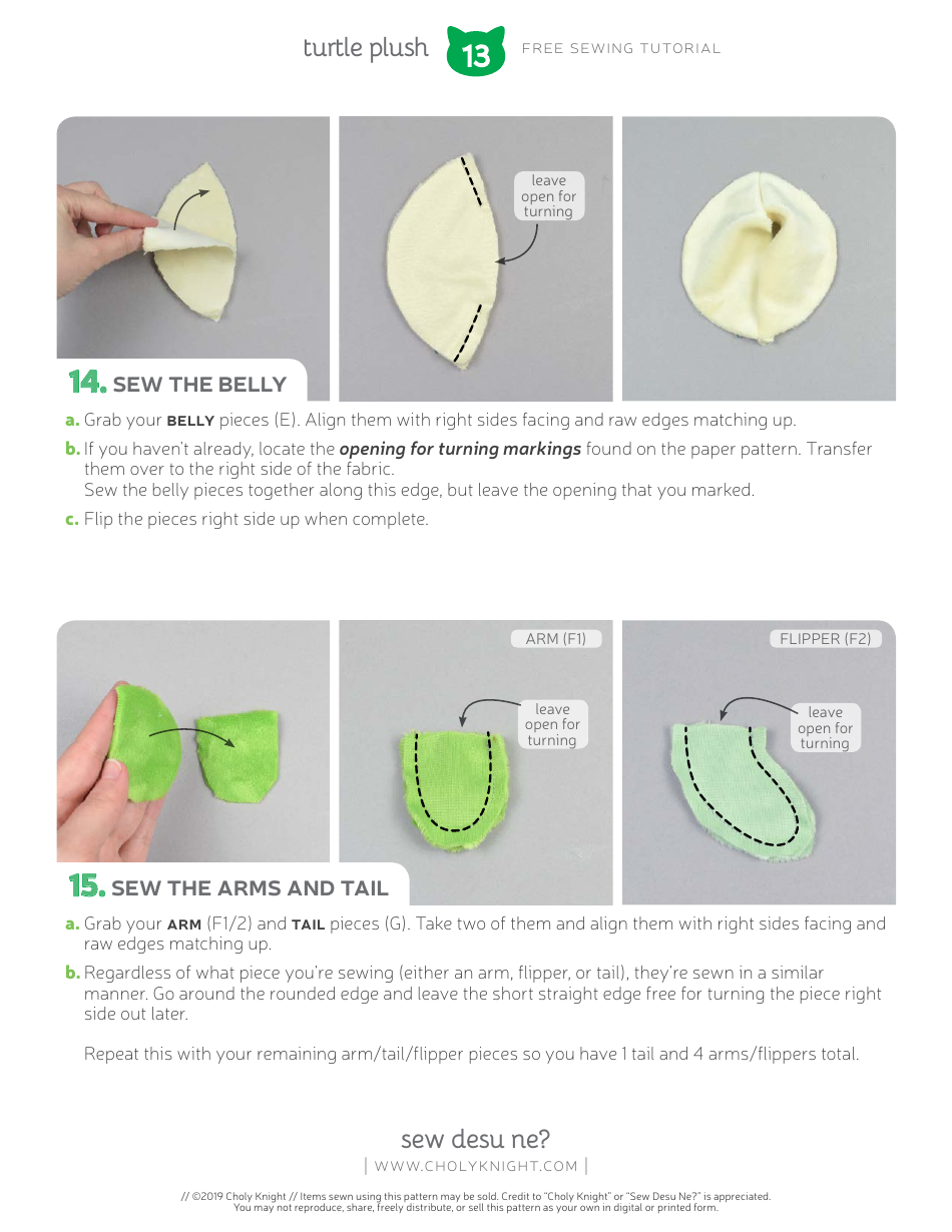 Turtle Plush Sewing Pattern Templates, Page 13