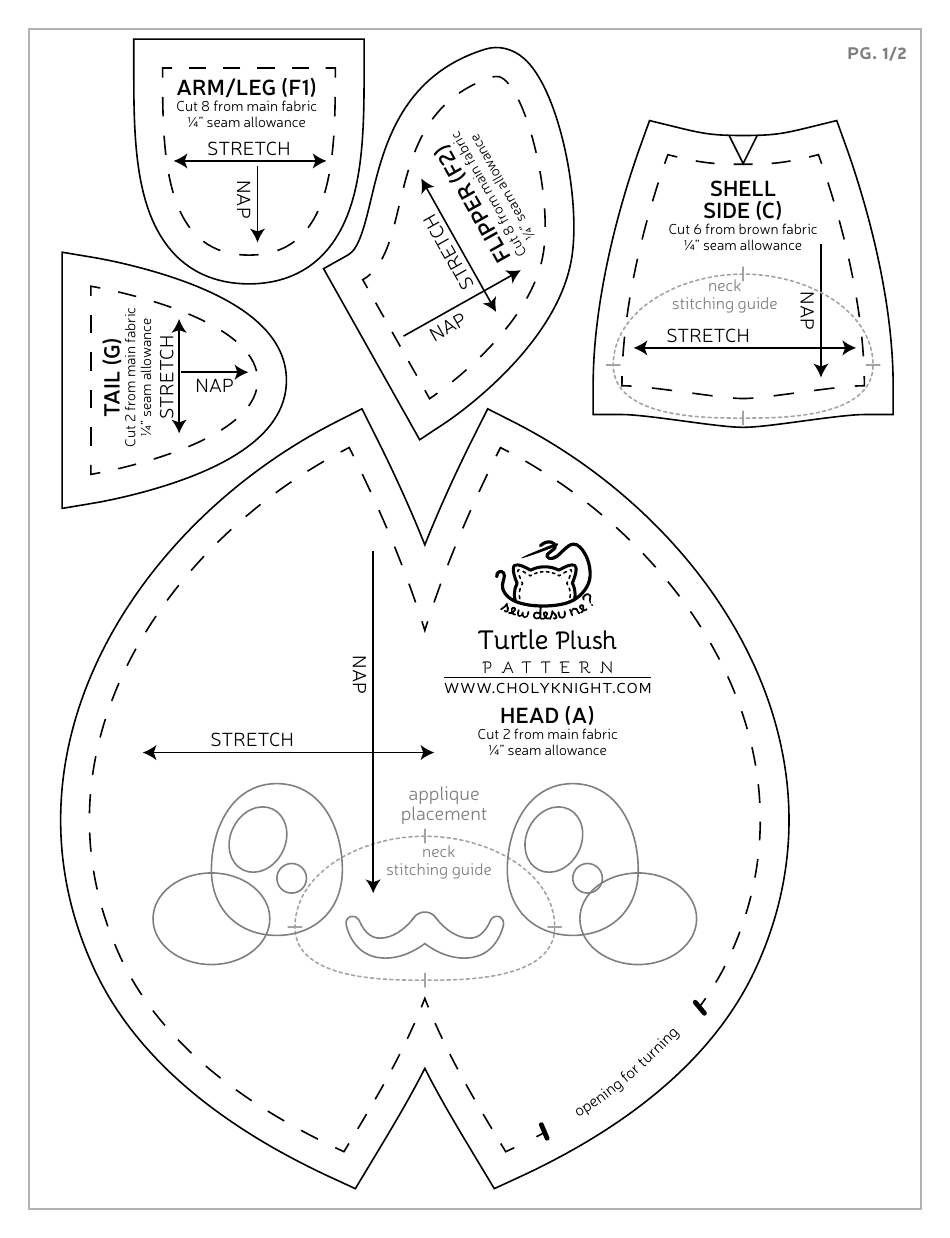 Turtle Plush Sewing Pattern Templates, Page 17