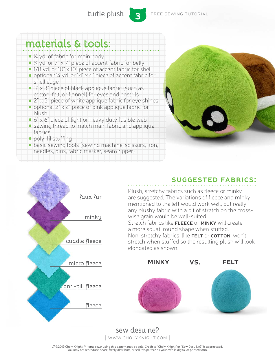 Turtle Plush Sewing Pattern Templates, Page 3