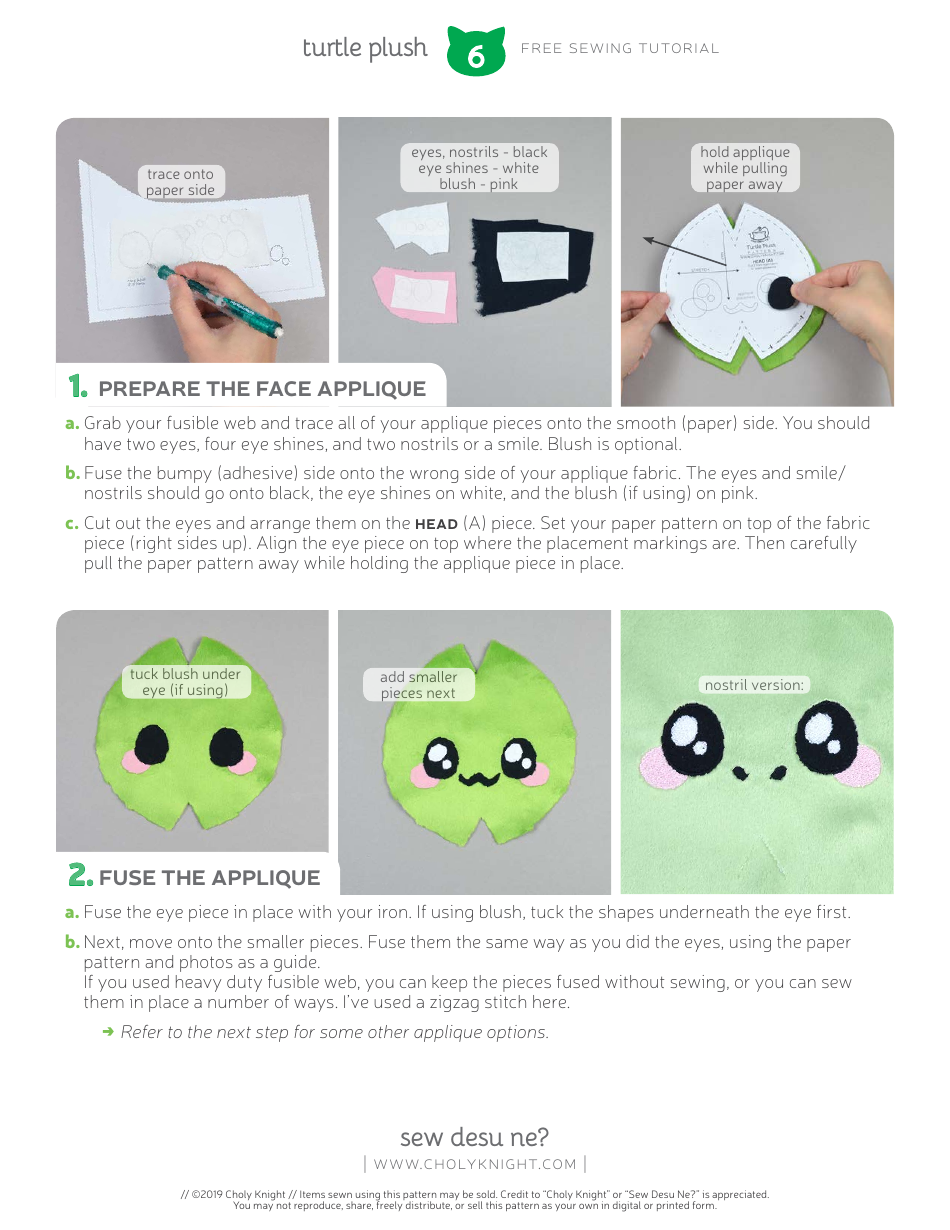 Turtle Plush Sewing Pattern Templates, Page 6