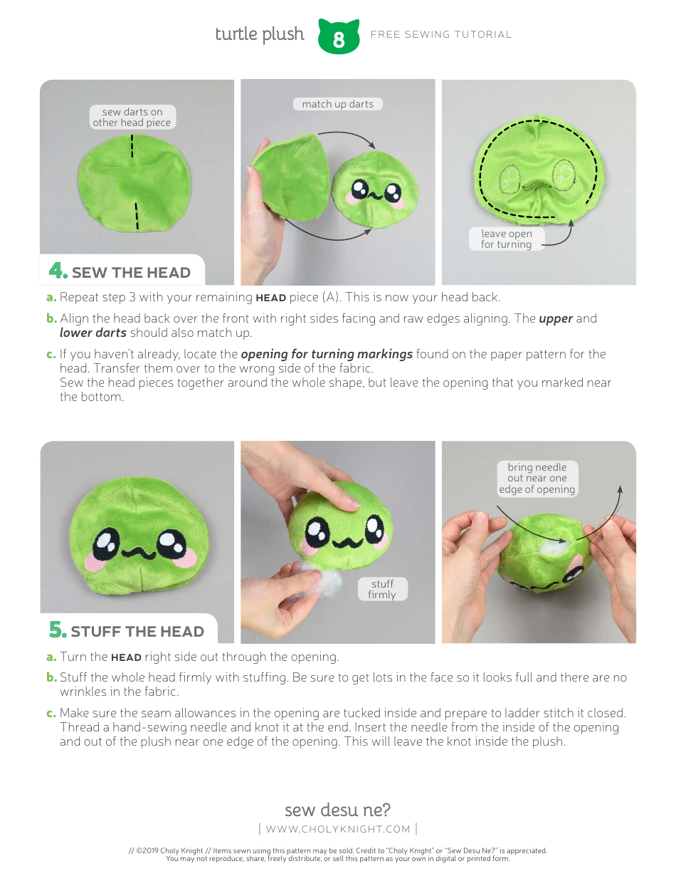 Turtle Plush Sewing Pattern Templates, Page 8