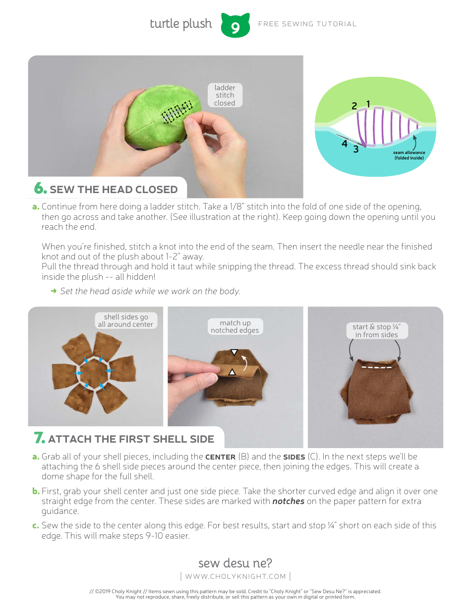 Turtle Plush Sewing Pattern Templates, Page 9
