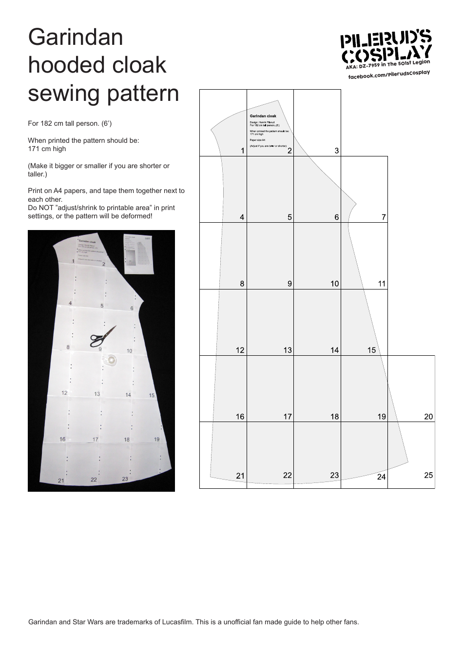 Star Wars Garindan Cloak Sewing Pattern Template, Page 18