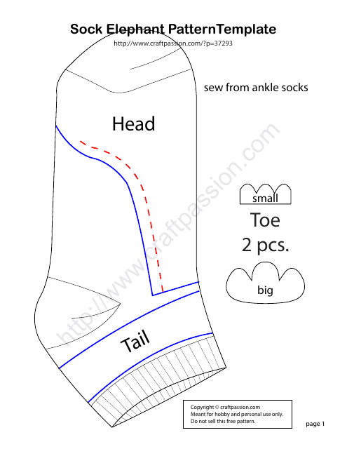 Sock Elephant Sewing Pattern Template - Preview Image