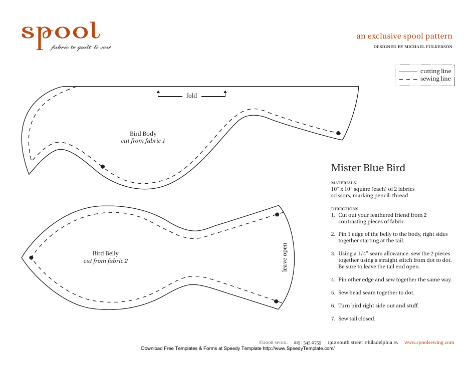 Blue Bird Sewing Pattern Template