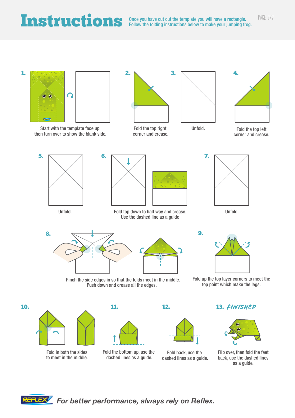 Origami Jumping Frog Template - Green, Page 2