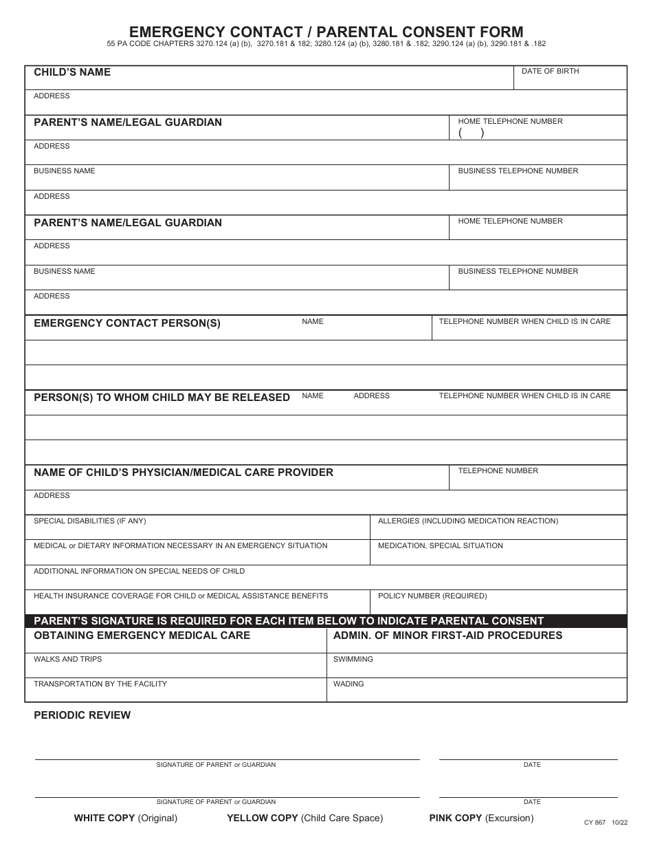 Form CY867 Download Printable PDF or Fill Online Emergency Contact ...