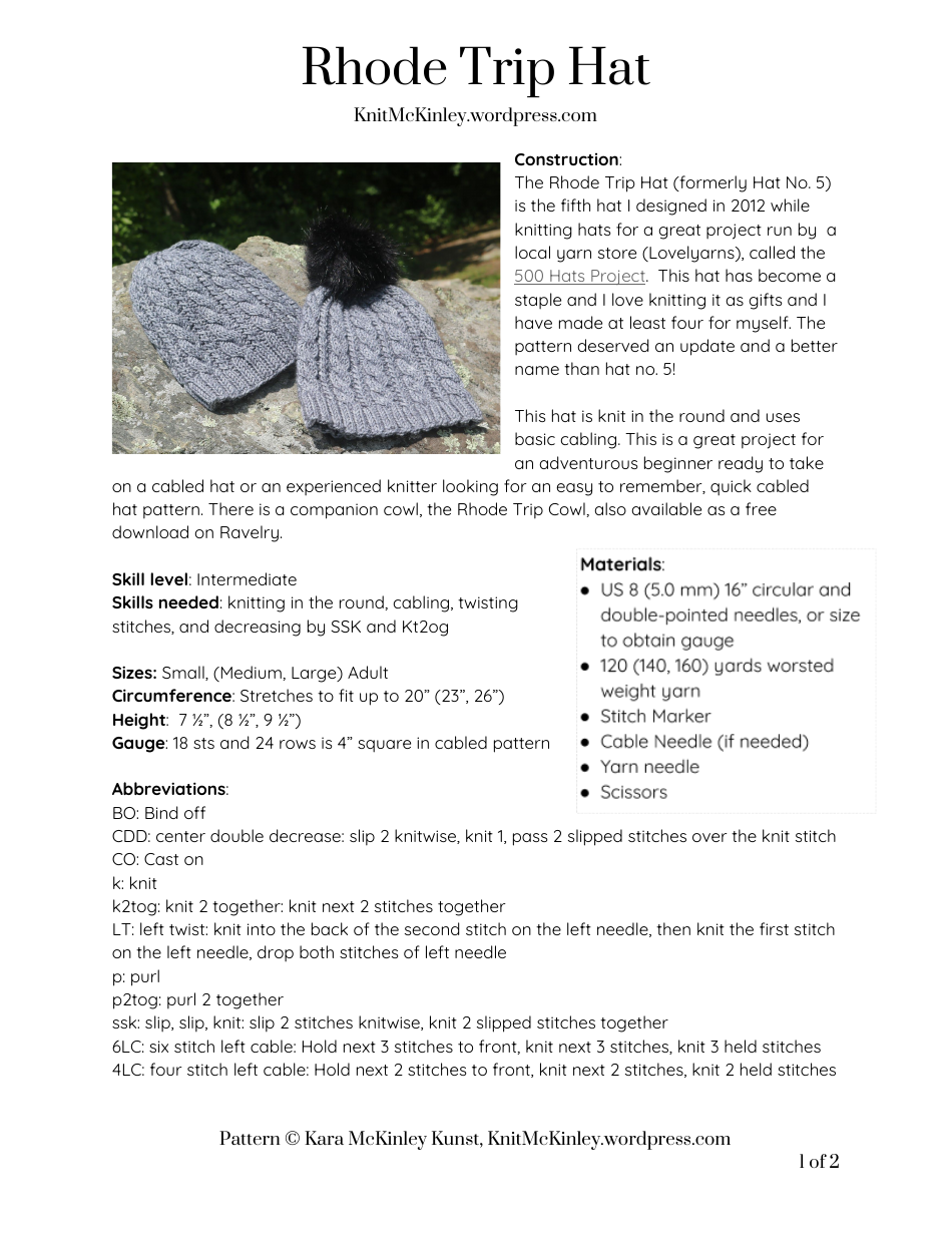 Rhode Trip Hat Knitting Pattern Image Preview